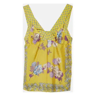 Etro Yellow Floral Print Silk Sleeveless Blouse