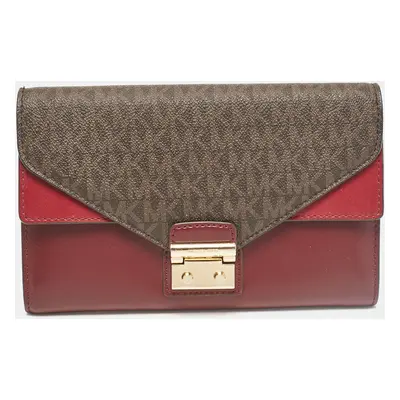 Michael Kors Burgundy Coated Canvas Leather Clutch