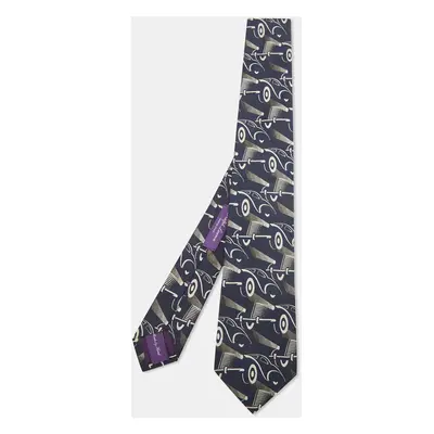 Ralph Lauren Navy Blue Abstract Jacquard Silk Tie