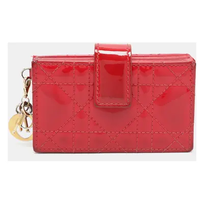 Dior Red Cannage Patent Leather Lady Dior Gusset Card Case