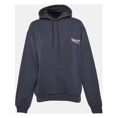 Balenciaga Navy Blue Political Campaign Print Cotton Oversized Hoodie