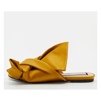 N°21 Mustard Yellow Satin Knot Flat Mules Size 37.5