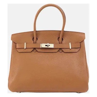 Hermes Gold Taurillon Clemence Leather Birkin Tote Bag