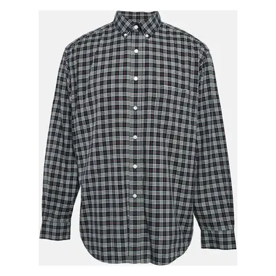 Burberry Navy Blue Plaid Cotton Button-Down Shirt