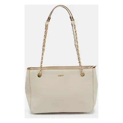 DKNY Ivory Leather Top Zip Chain Tote