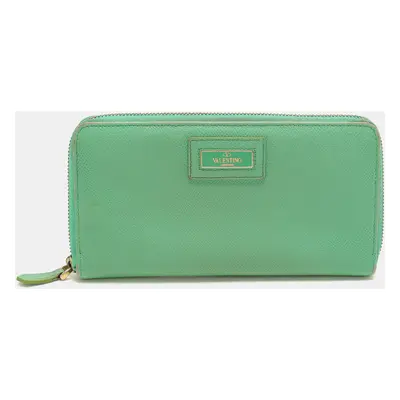 Valentino Green Leather Zip Around Wallet