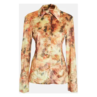 Nanushka Orange Hazy Floral Print Stretch Velvet Shirt