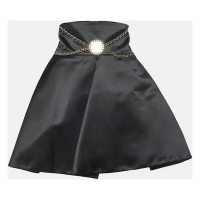 Elisabetta Franchi Black Satin Chain Detail Pleated Mini Skirt