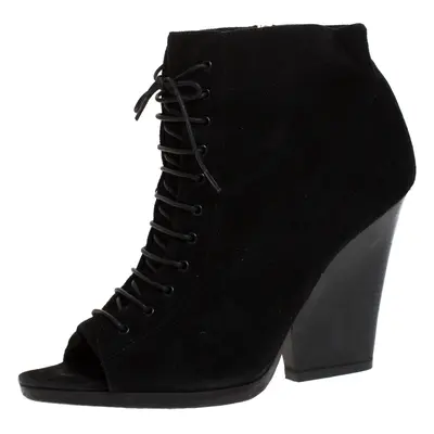 Burberry Black Suede Peep Toe Lace Up Booties Size