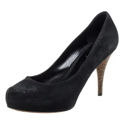 Fendi Black Suede Zucca Heel Platform Pumps Size