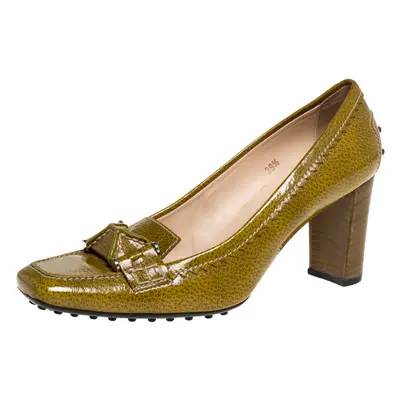 Tod's Yellow/Green Patent Leather Square Toe Loafer Pumps Size 39.5