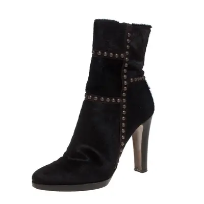 Le Silla Brown Calf Hair Studded Studded Ankle Boots Size