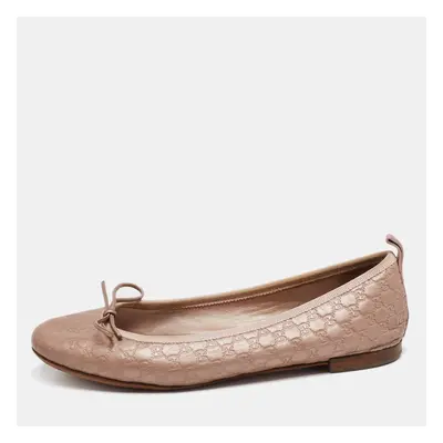 Gucci Metallic Rose Gold Guccissima Leather Bow Detail Ballet Flats Size