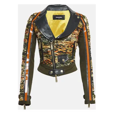 Dsquared2 Green Gabardine and Printed Crepe Zip-Up Jacket