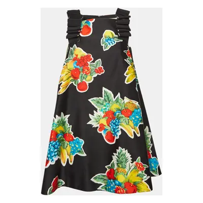 Victoria Beckham Black Fruit Print Crepe Shift Dress