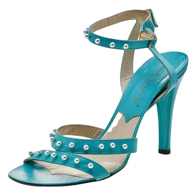 Marc Jacobs Blue Leather Embellished Ankle Strap Sandals Size