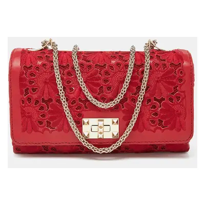 Valentino Red Leather and Lace Va Va Voom Shoulder Bag