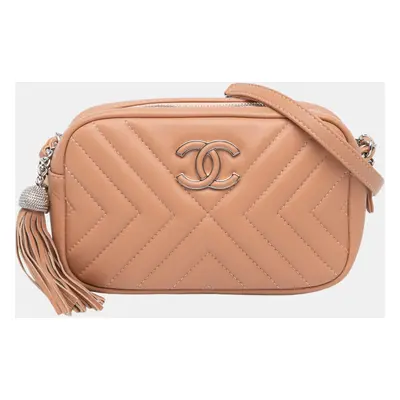 Chanel Brown Mini CC Diagonal Chevron Camera Case