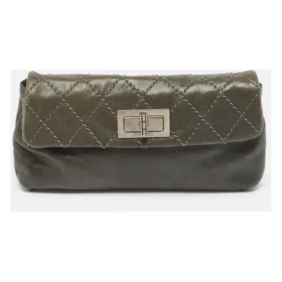 Chanel Grey Quilted Leather Mademoiselle Flap Clutch