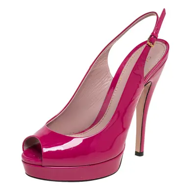 Gucci Magenta Patent Leather Peep-Toe Platform Slingback Pumps Size