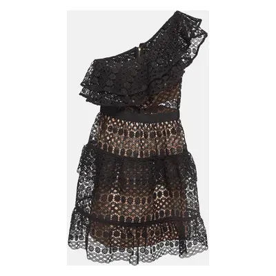 Self-Portrait Black Lace Overlay One-Shoulder Mini Dress