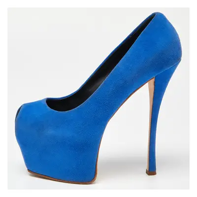 Giuseppe Zanotti Blue Suede Peep Toe Platform Pumps Size