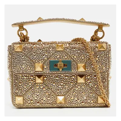 Valentino Gold Crystal Studded Roman Stud Top Handle Bag