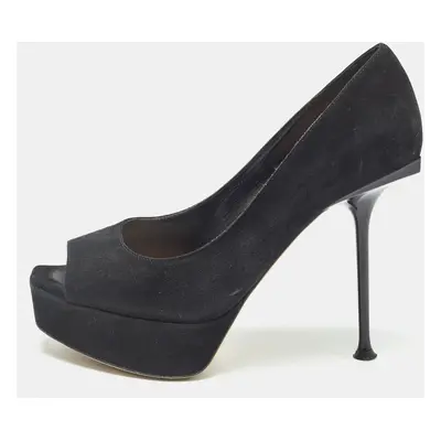 Sergio Rossi Black Suede Open Toe Platform Pumps Size