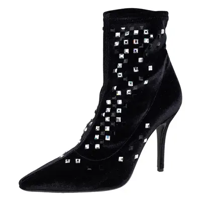 Giuseppe Zanotti Black Velvet Crystal Embellished Ankle Boots Size