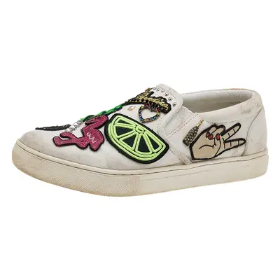 Marc Jacobs White Canvas Patches And Embellished Mercer Slip On Sneakers Size