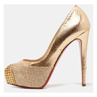 Christian Louboutin Maggie Glitter & Snakeskin Embossed Leather Platform Pumps Size 36.5