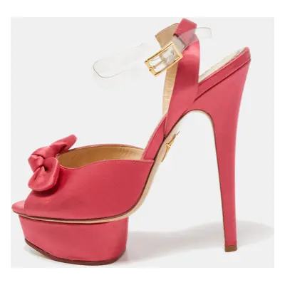 Charlotte Olympia Pink Satin Serena Bow Ankle Strap Platform Sandals Size