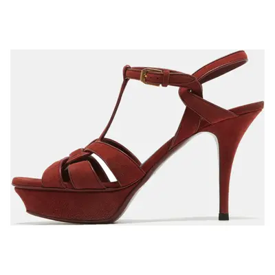 Saint Laurent Red Suede Tribute Platform Sandals Size