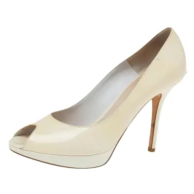 Dior Beige Patent Leather Miss Dior Peep Toe Platform Pumps Size 40.5