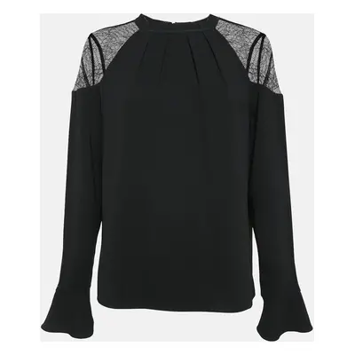 All Saints Black Crepe Lace Trimmed Shoulder Top