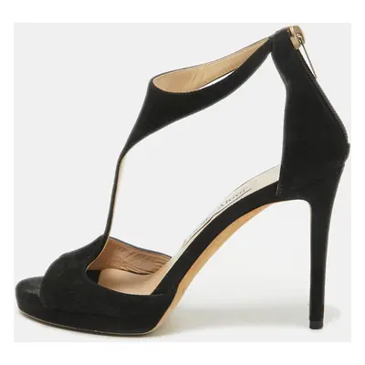 Jimmy Choo Black Suede Lana T Strap Sandals Size