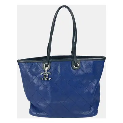 Chanel Navy Black Matelasse Quilted Tote Bag