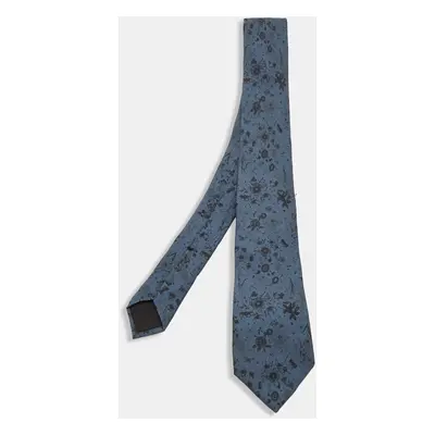 Gucci Blue Floral Print Silk Skinny Tie