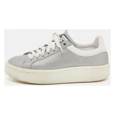 Le Silla Silver/White Glitter and Leather Sneakers Size