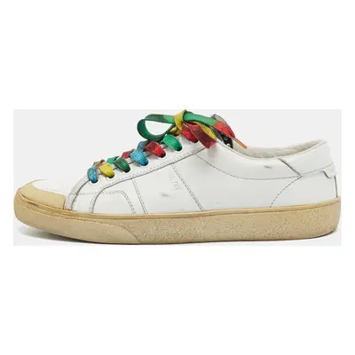 Saint Laurent White Leather Lace Up Sneakers Size 37.5