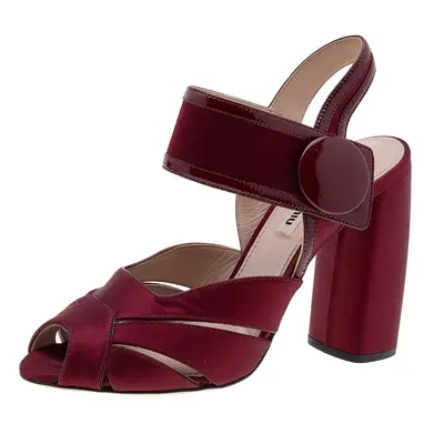 Miu Miu Burgundy Satin and Patent Leather Ankle Strap Sandals Size