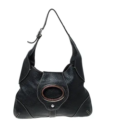 Dolce & Gabbana Black Pebbled Leather Ring Shoulder Bag