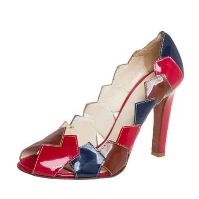 Miu Miu Multicolor Patent Leather Patchwork Peep Toe Pumps Size 36.5