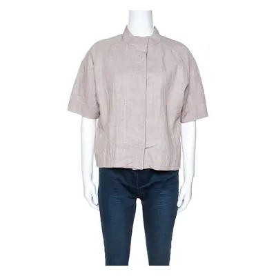 Marni Beige Linen Press Button Short Sleeve Top