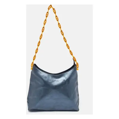 Gianfranco Ferre Metallic Blue Leather Chain Hobo