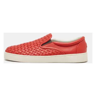 Bottega Veneta Orange Intrecciato Leather Slip On Sneakers Size