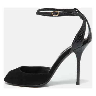 Dolce & Gabbana Black Snakeskin Embossed Leather and Suede Ankle Strap Sandals Size