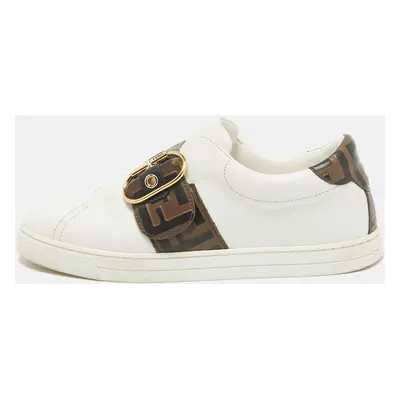 Fendi White/Brown Leather Lace Up Sneakers Size 37.5