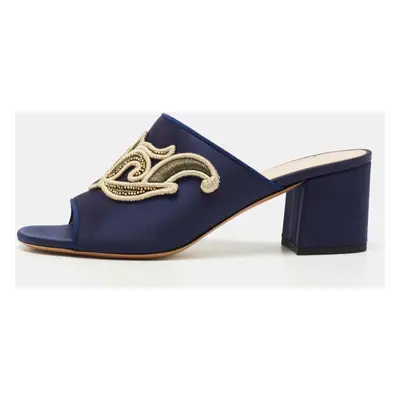 Etro Navy Blue Satin Slide Sandals Size