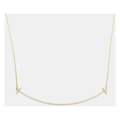 Tiffany & Co. T Smile Large Diamond Necklace 18k Yellow Gold Clear Metal